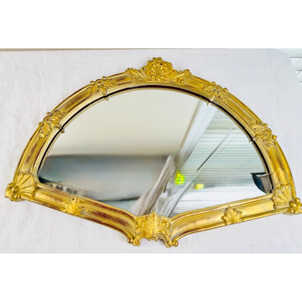 Vintage Wall Mirror Gold Fan Shaped Ornate Arched Baroque Whimsigoth 12x16"